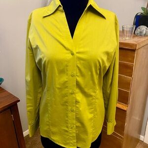 Vintage 1990s 2000s Y2K Worthington Stretch Yellow Green Button-Up Shirt Size 10